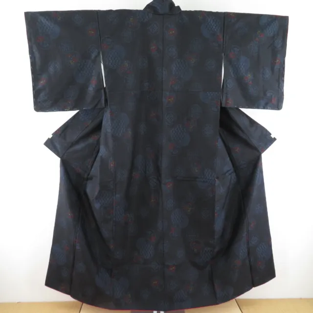 Tsumugi kimono Silk Oshima tsumugi floral pattern Black 60.6inch Women's