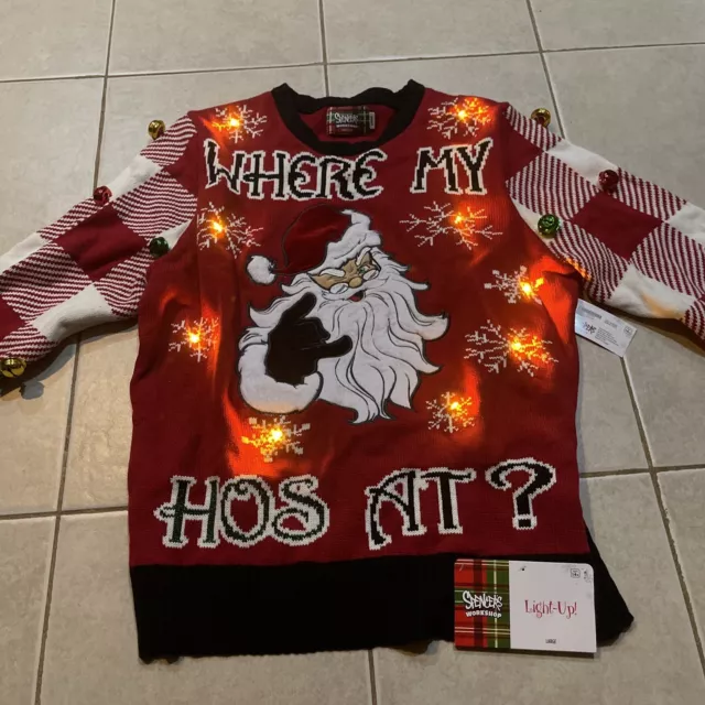 NEW SPENCERS LIGHT UP UGLY CHRISTMAS SWEATER ADULT Large Where My Hos At?