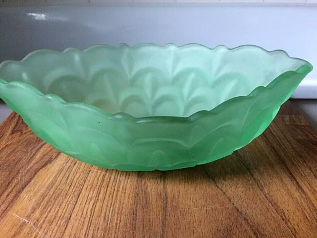 art deco Bagley green frosted bowl vase uranium art glass ~ 10.5" x 6" x 3"
