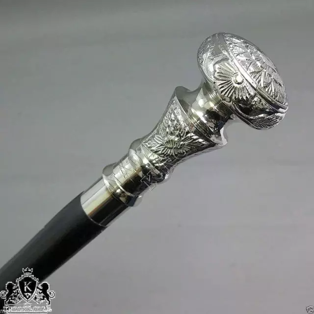 Vintage Antique Walking Cane Wooden Walking Stick Silver Brass Handle Knob Gift 2