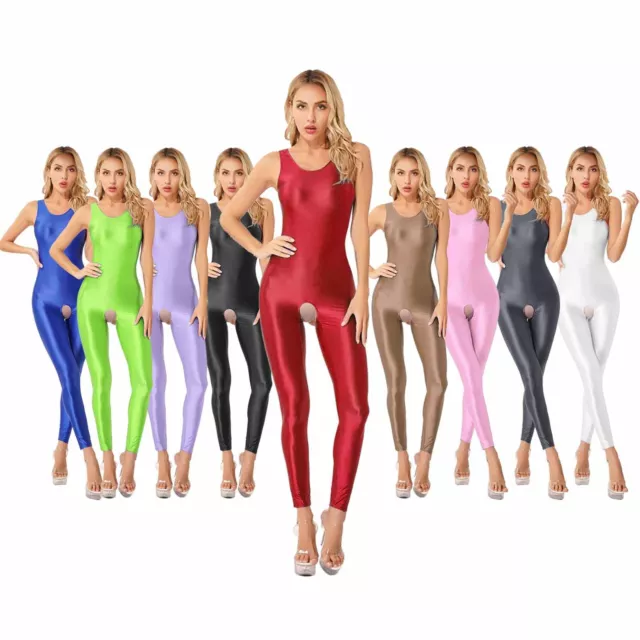 Womens Bodysuit Sleeveless Jumpsuits Stretchy Leotard Solid Color Rompers Nylon