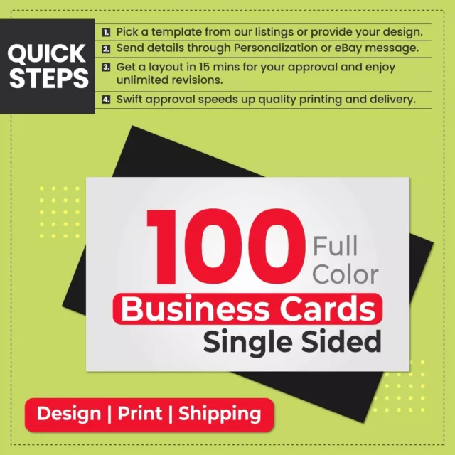 100 Full Color Business Card Printing FREE Design, FREE SAME DAY Shipping 1 Side