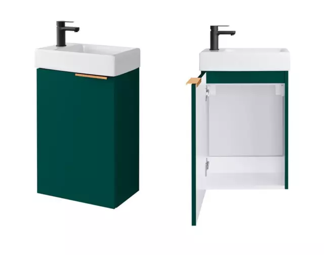 Bathroom Vanity Unit with Sink 400mm Wall Hung Cloakroom Cabinet Green Gold Avir 2