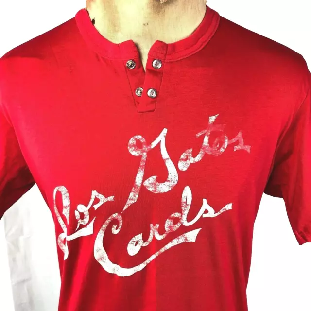 Los Gatos CA Cards Vtg L Snap Henley Jersey Shirt size Large 42-44 Red Baseball 2