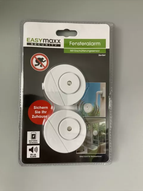 Easymaxx Fensteralarm mit Erschütterungssensor 2er-Set 817122 Glasbruchmelder