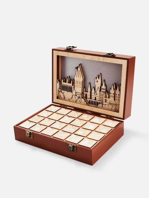 CALENDARIO AVVENTO IN LEGNO con Luci LED timer 24 CASSETTINI dolci