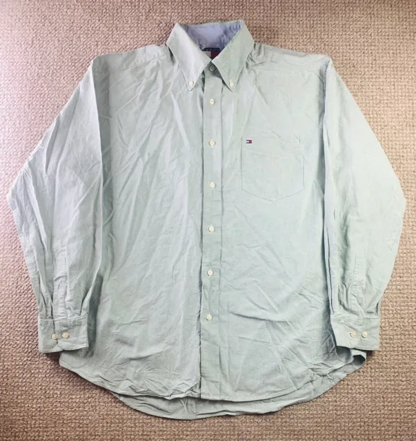 TOMMY HILFIGER Men’s Size L Long Sleeve Shirt Button Up Light Green Logo Pocket