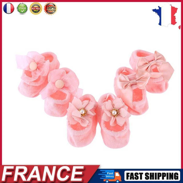 3 Pairs/Lot Flower Bowknot Baby Girls Cotton Anti-Slip Floor Socks (Pink M) fr