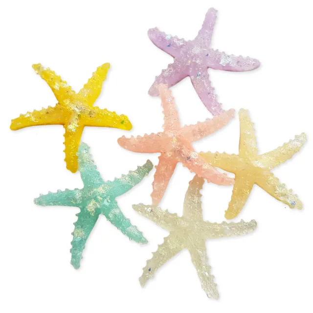 5pcs Sparkly Glitter Starfish Flatback Cabochons Embellishment Craft Charms