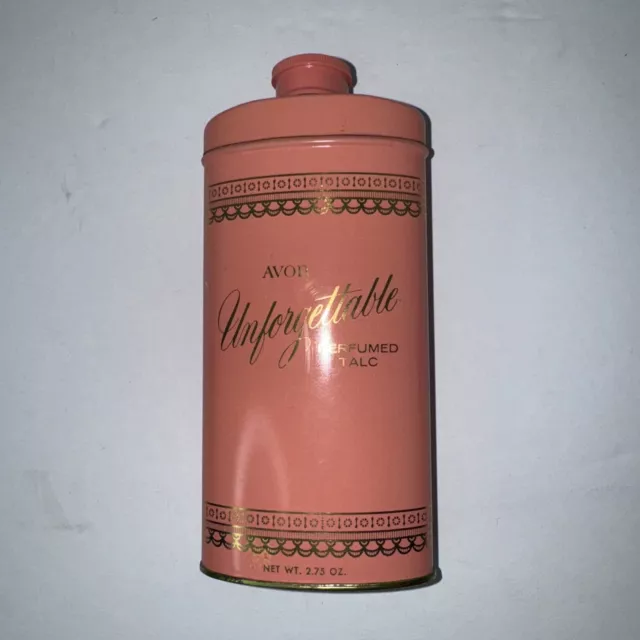 Avon Unforgettable perfumed Talc Talcum Powder Mostly Full 2.75 oz vintage Tin