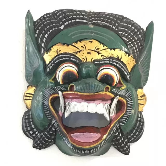 Hand carved Wooden vintage Bali Giant Head Mask tribal Devil mask 8.5"