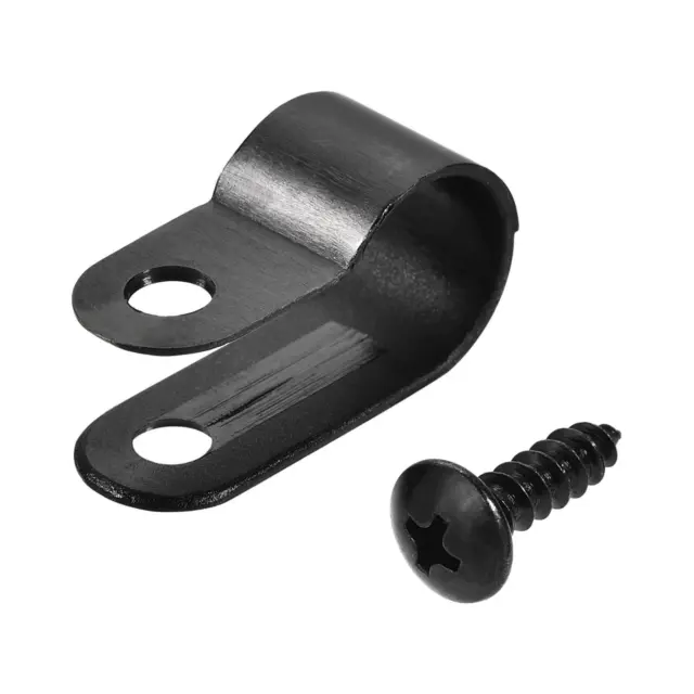 10.4mm Nylon R Type Câble Clip Serre-fil avec Vis Noir 100Pcs