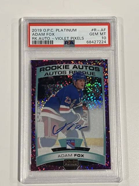 PSA10 Adam Fox 19-20 OPC Platinum Rookie Autos Violet Pixels SSP  #R-AF Rangers