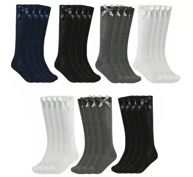 BOW Knee High Girl Kids Back To School 3 Pairs Kids Girls Cotton Uniform Socks