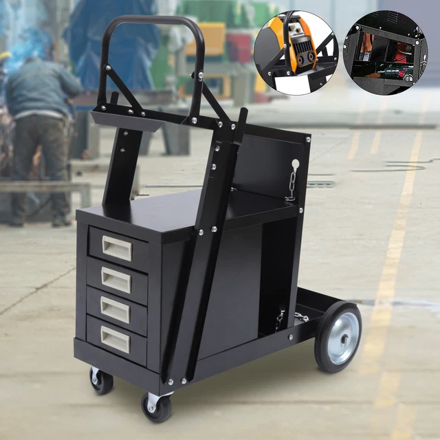 Steel Cabinet Welding Cart w/ Wheels and Gas Tank Storage for TIG MIG Welder