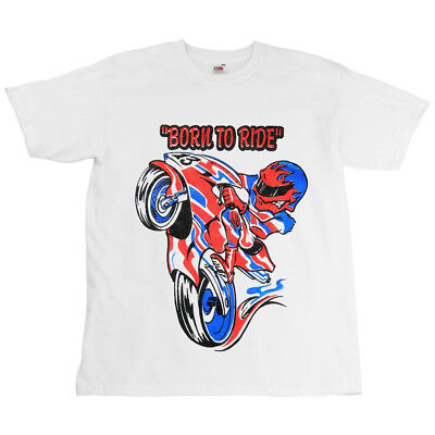Born To Ride Motorcycle Slogan Logo Childrens Kids T-Shirt White Top