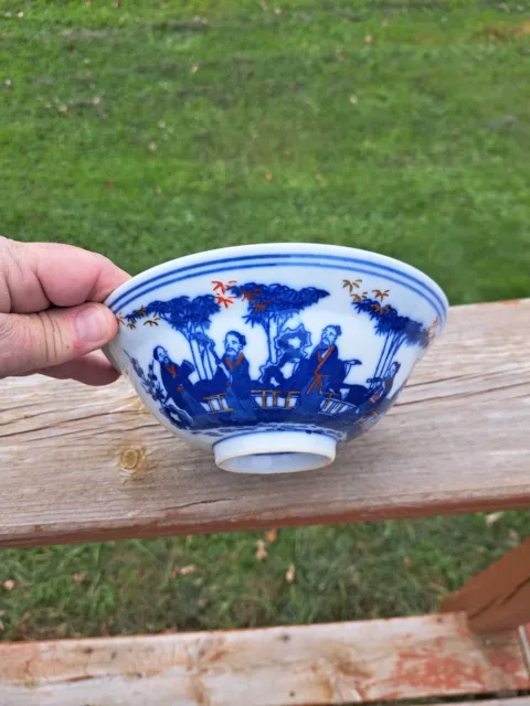 Chinese Export Porcelain Bowl Bat Insect Blue & White