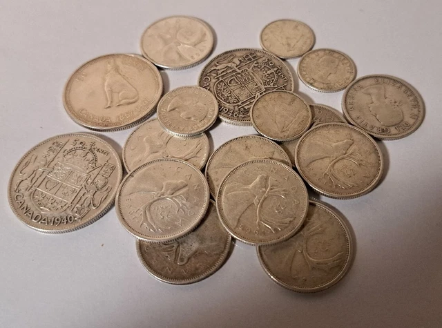 Lot Of Canada Silver Coins, Quarter, Half, Dimes 1940-1967