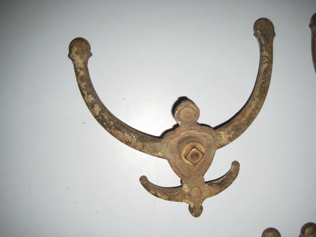 Set of 4 Victorian Cast Iron Double Hall Tree Coat & Hat Hooks 8