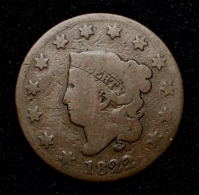 1822 Coronet Head Large Cent Old Us Type Coin