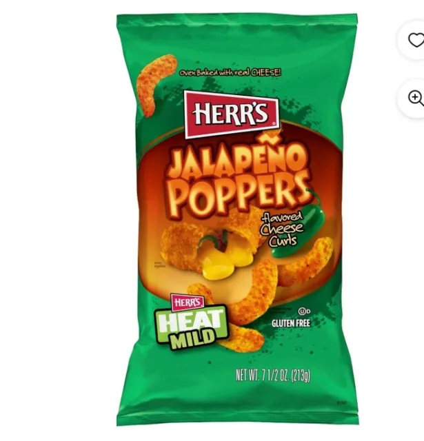 Herr's Jalapeño Poppers Flavored Cheese Curls, 7 1/2 oz