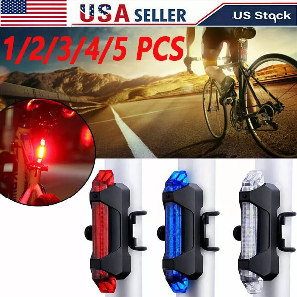 5 LED USB Rechargeable Bike Tail Light Bicycle Safety Cycling Warning Rear Lamp