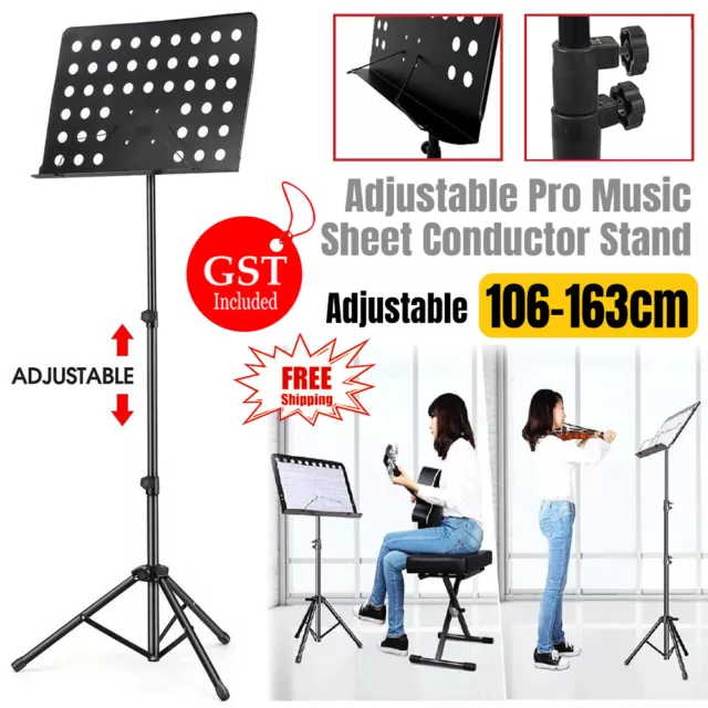 Heavy Duty Large Professional Stage Music Sheet Stand Adjustable Folding Black