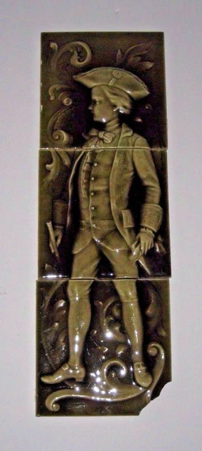 3-Part U.S. Encaustic Tiling Co.  Relief  Portrait Tile English Colonial Boy