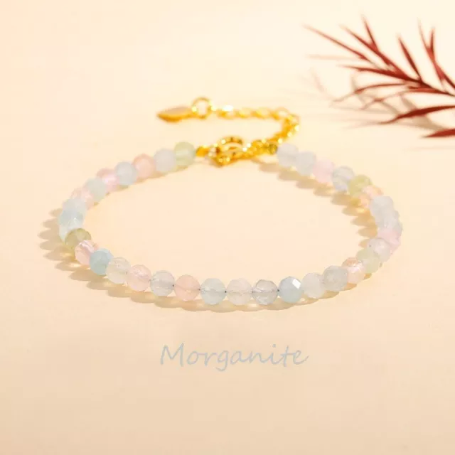 Morganite 3mm Faceted Beads Healing Inner Peace Reiki Meditation Women Bracelet