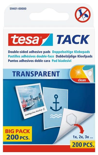 tesa Tack doppelseitige Klebepads transpartent Foto Klebestreifen 200 Stück