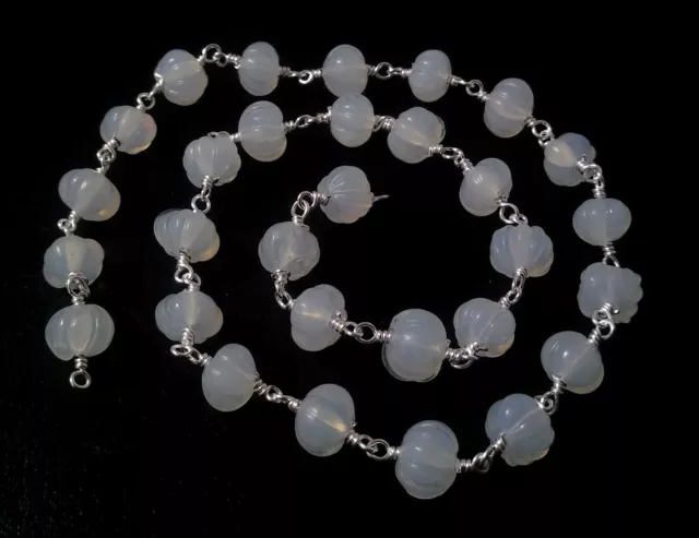 Watermelon 5 Feet White Opalite Carved 6-7mm Rosary Beaded Chain Silver Plated