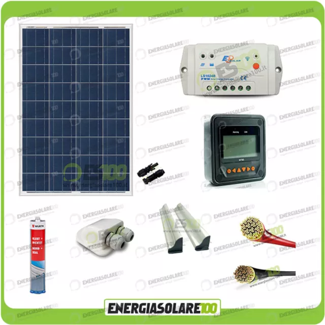 Kit panel solar fotovoltaico roulotes placa 100W 12V regulador soporte Pasacable