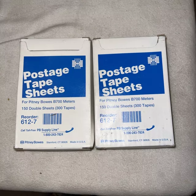 Genuine Pitney Bowes Postage Meter Tape 150 Double Sheets 612-7 2 Pk