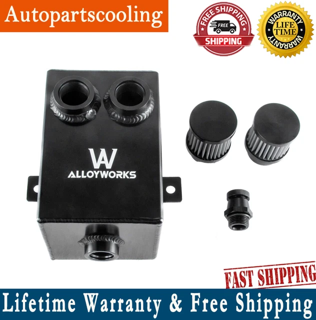 Universal 2.0L 2x 12AN Oil Breather Catch Tank & Filter & Drain Aluminum UPGRADE