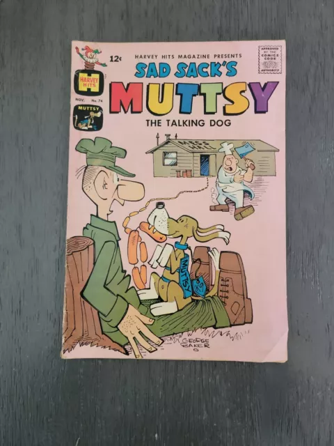 Nov. 1963 HARVEY HITS #74. First appearance of SAD SACK'S MUTTSY The Talking Dog