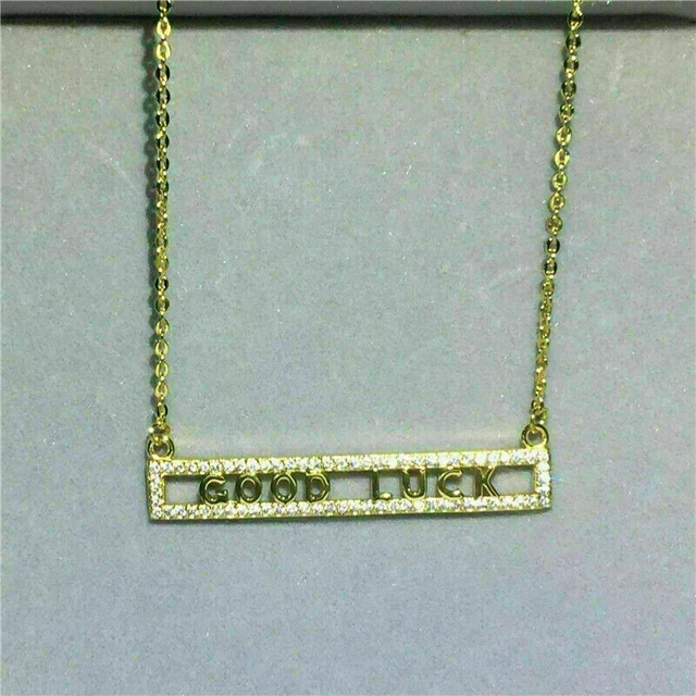 1Ct Round Cut Diamond GOOD LUCK Bar Pendant 14K Yellow Gold Finish Free 18" Chai