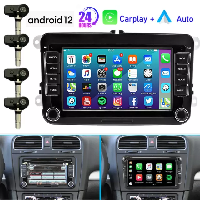 For VW GOLF MK5 MK6 7''Apple Carplay Car Stereo Radio Android 12 Player + TPMS