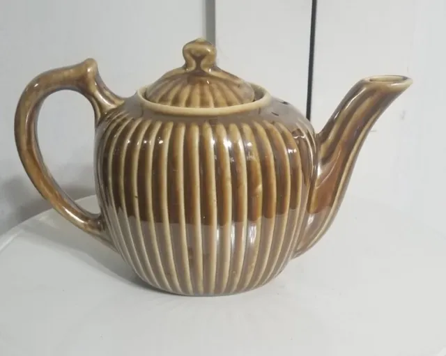 Vintage Fraunfelter Ohio Royal Rochester Lusterware Tea Pot Brown Striped