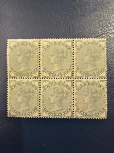 GB QUEEN VICTORIA HALF-PENNY PALE GREEN BLOCK OF 6, STUNNING MNH/MM. sg.165.