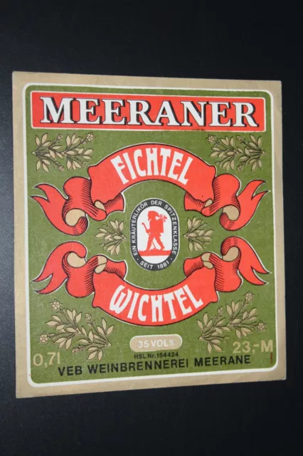 altes Schnaps Etikett Fichtel Wichtel Kräuterlikör VEB Weinbrennerei Meerane DDR