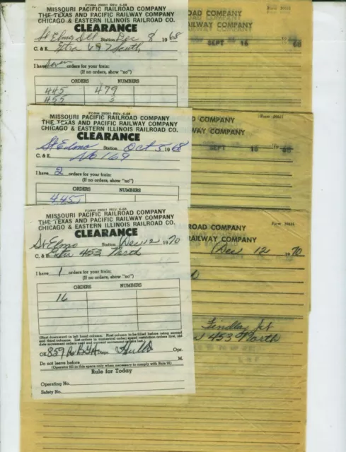Chicago & Eastern Illinois Train Orders (20) St. Elmo, Illinois  1968 To 1973.