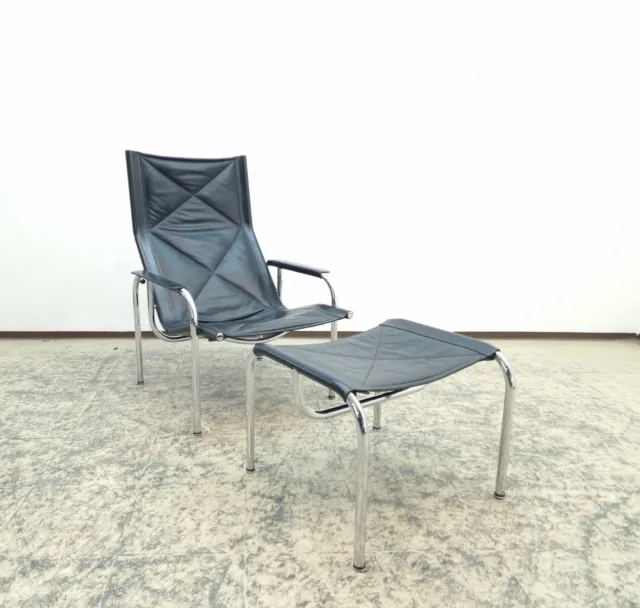 Strässle Hans Eichenberger armchair with stool designer armchair real leather armchair