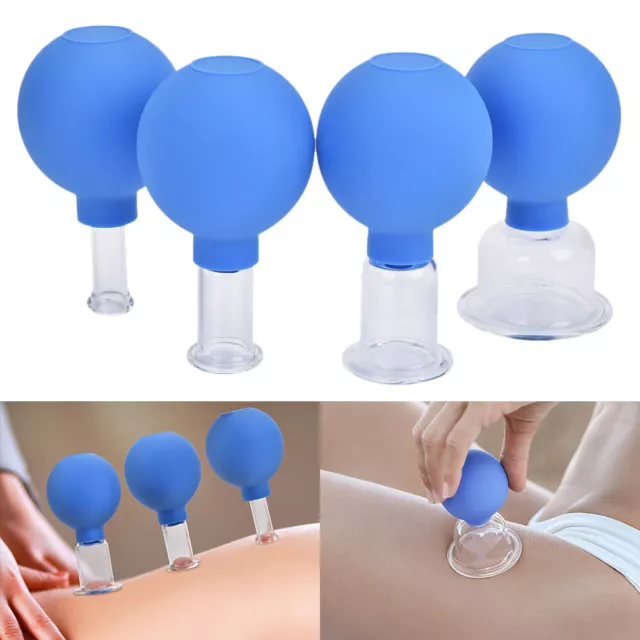 4PCS Vacuum Cupping Cups Glass Set Massage Body Pain Suction Therapy Pump WU1r