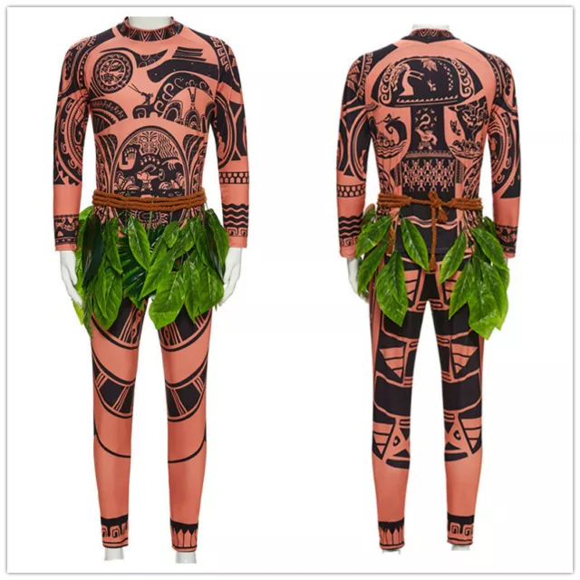 Moana Maui Adult Mens Kids Boys Costume Halloween Cosplay Suit with Leaves Decor 2