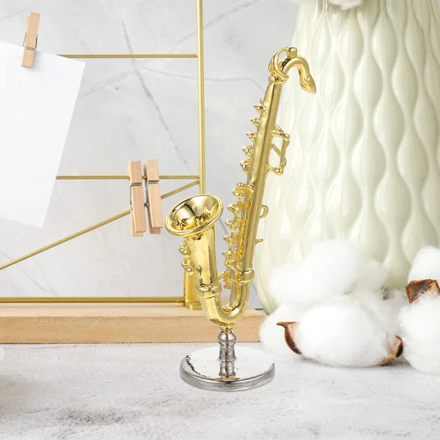 Miniature Saxophone En Cuivre - Modèle Détaillé 17,3 Cm - Avec Support - Décoration Ou Cadeau Pour Musicien