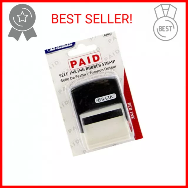 BAZIC Paid Self Inking Rubber Stamp (Red Ink), Stamp Impression Size 1.41" x 0.4