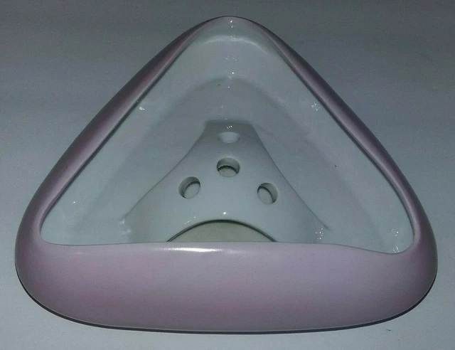 Atq/Vtg GEROLD PORZELLAN Bavaria Triangular PINK & WHITE Planter w/Flower Frog