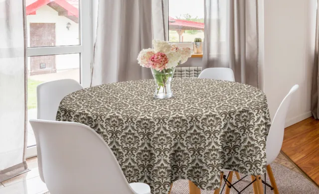 Ambesonne Damask Pattern Round Tablecloth Table Cover for Dining Room Kitchen