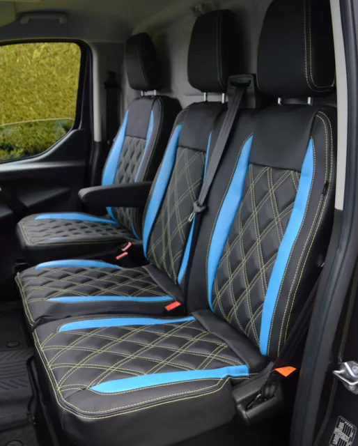 FORD TRANSIT CUSTOM Diamond Quilted Leather Look Seat Covers Black