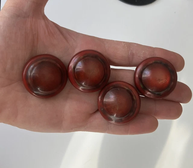 Lot De 5 Gros Boutons Vintage Marron - Effet Corne, Pied Cerclé Doré - 2,7 Cm